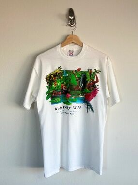 Naturally Wild Wild Life Animals Jerzees Tag White Tee Size Medium
